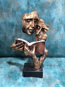 Estatua de Pareja de Amantes de los Libros en Estilo Art Deco para Bodas y Cumpleaños - Artefactos Únicos Temáticos de Z U Handicraft - Product Image 3