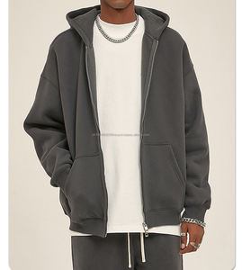 Sweat à capuche zippé personnalisé avec logo, 350 g/m², poids lourd, sweat à capuche zippé intégral pour homme, sweat à capuche zippé uni surdimensionné pour homme - Product Image 5