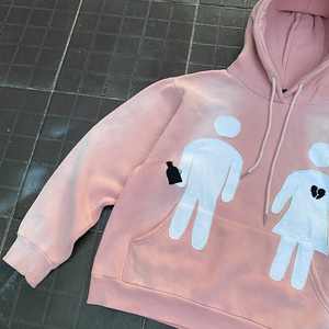 เสื้อมีฮู้ดแบบหนาสำหรับสตรีทแวร์ผ้าปักลายด้วยกรดสีชมพูดีไซน์แบบกำหนดเอง - Product Image 2