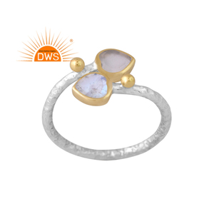 Dernier modèle Bague ajustable en argent sterling fin avec pierre de lune blanche et pierre de lune arc-en-ciel Fabricant de bijoux personnalisé - Product Image 1