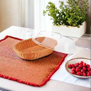 เป็นมิตรกับสิ่งแวดล้อมอาหารเกรดหวายถาดเก็บทออาหารตะกร้ากลวงทอถาดเสิร์ฟตะกร้าเก็บหวายพร้อมฝาปิด - Product Image 5