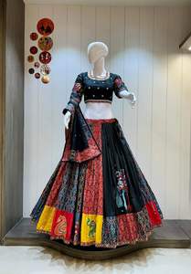 Handmade Traditional Chaniya Choli Pure Cotton Ikkat Print Gamthi Work Moisture Wicking Laxmi Lifestyle for Women Best Price - Product Image 5
