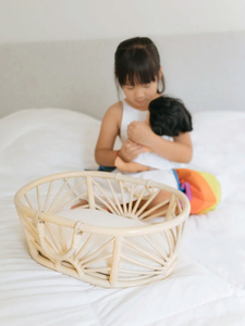Free Sample for Customers Eco-friendly Durable Natural Rattan Toy Basket 2 Handles Elegant Doll Cradle for Girls Enhancing - Product Image 4