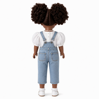 Vêtements personnalisés pour poupée en vinyle et coton de 18 pouces, Blouse blanche à manches bouffantes en broderie anglaise, Salopette en jean, Mini jouet OEM ODM