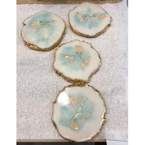 ชุดถาดรองเครื่องดื่มทำจากยางเรซินขอบฟอยล์สีทองงานแฮนด์เมดหรูหราสำหรับตกแต่งโต๊ะ - Product Image 4