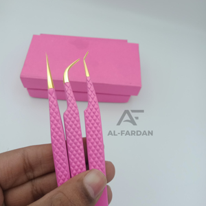 แหนบต่อขนตาสีชมพูสีทองด้ามเหล็กสแตนเลสแบบแยกมือทดสอบด้วยมือแหนบกระจกปรับแต่งได้ - Product Image 1