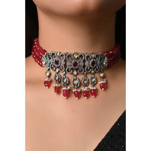 Gargantilla de diamante americano de rubí con pendientes, conjunto de joyas de cobre fino y diamantes de imitación para fiesta de boda y regalo - Product Image 6