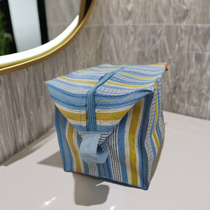 Bolsa de compras de nailon reciclado tejido telar a rayas de moda de alta calidad con cremallera reutilizable personalizada ecológica bolsas de playa cosméticos - Product Image 4