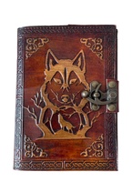 Nouveau carnet de notes en cuir véritable 100% avec motif loup en relief, couverture rigide, fermoir métallique C-Lock et pages vierges à bords festonnés, idéal comme cadeau