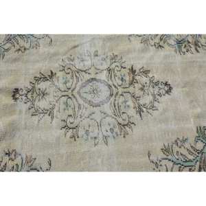 Alfombra turca vintage de 5x8,7 pies, patrón de retazos de lana verde Beige, estilo Tabriz para el hogar, sala de estar, mesita de noche, forma rectangular de látex - Product Image 5