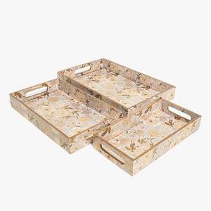 Ensemble de 3 plateaux en bois imprimés émaillés à finition lisse, plateau décoratif idéal pour les hôtels cinq étoiles, les restaurants, le service de thé - Product Image 4