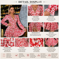 Robe Courte Femme Imprimé Floral Manches Longues Col V Coupe Évasée Ourlet Volanté Décontractée Dos Ouvert à Nouer OEM ODM