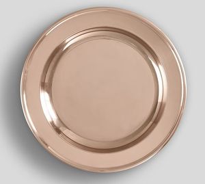 Placa de cargador de cobre cepillado con textura radial de vajilla metálica redonda y centro empotrado - Product Image 2