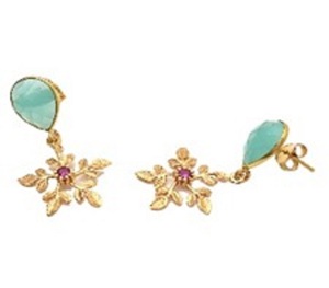 มาใหม่ Aqua Chalcedony พลอย925ต่างหูรูปลูกแพร์เงิน - Product Image 1