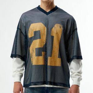 เสื้อยืดคอกว้างพิมพ์ลายฟุตบอลสไตล์เรโทรแบบแห้งเร็วทรงโอเวอร์ไซส์สำหรับผู้ชาย เสื้อบาสเก็ตบอลทรงครอปพอดีตัวผ้าตาข่าย เสื้อฟุตบอล 2026 - Product Image 1