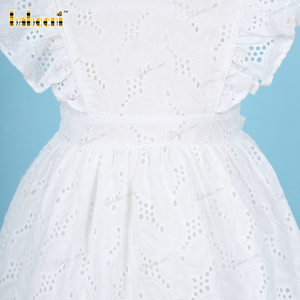 <b>Plain</b> <b>White</b> Belted 3D Embroidery 100% Cotton Eco-Friendly Luxury Winter Smock <b>Dress</b> for Kids OEM ODM Children Age Group BB3224 - Product Image 4