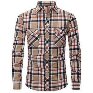 Camisa de Franela a Cuadros Casual para Hombre, Manga Larga, Cuello Abotonado, Camisa de Algodón a Cuadros, Corte Ajustado, Moda Urbana - Product Image 1
