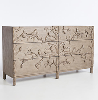 Mueble de Almacenamiento de Lujo Moderno de Madera Maciza de Mango Tallado a Mano Ecológico con Seis Cajones para Sala de Estar, Apartamento o Almacén