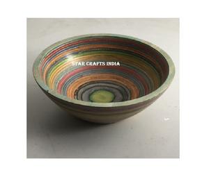 Prix de gros Saladier en bois multicolore Fancy Top Quality Wooden Enamel Printed Round Bowl pour ustensiles de cuisine - Product Image 1