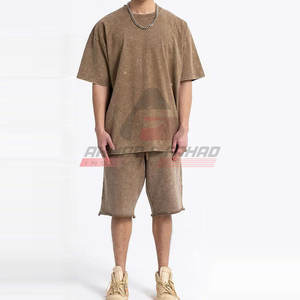 Ensemble t-shirt et short en coton pour hommes, style unique et simple avec cordon de serrage pour hommes - Product Image 2