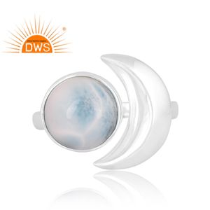 Anillo de plata de ley fina superventas, piedra preciosa de Larimar Natural, diseño de media luna, joyería personalizada para mujer, regalo para ella - Product Image 3
