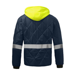Veste réfléchissante marine personnalisée de haute qualité Capuche amovible Poches multiples Vêtements de travail entièrement matelassés Parka Excellente tenue de sécurité - Product Image 2