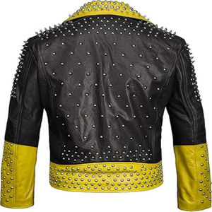 Chaqueta de Cuero Vacuno Multicolor con Cierre de Cremallera, Estilo Punk Rock para Hombre, Hecha a Mano, con Tachuelas Plateadas - Product Image 2