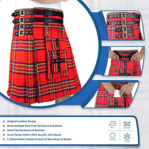 Kilts hybrides ajustables Royal Stewart Tartan 2026 pour hommes avec poche avant amovible - Product Image 6