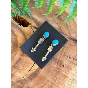 Navajo Handmade Kingman Turquoise <b>Sterling</b> <b>Silver</b> Post <b>Dangle</b> Arrow Drop <b>Earrings</b> - Product Image 4