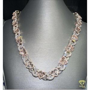 สร้อยคอเงินคิวบาพร้อมบาแกตต์และเพชรที่ปลูกในห้องปฏิบัติการทรงกลมเพื่อการรับรองสำหรับเสื้อแร็ปเปอร์แนวสตรีท - Product Image 3