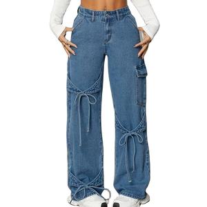 Jeans en denim décontractés pour femmes, respirants, anti-froissement, fermeture éclair, haute qualité, dernier design, 100% coton, jambe large - Product Image 1