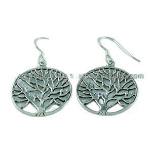 Boucles d'oreilles en argent sterling 925 faites à la main conception d'arbre finition en argent uni pour les mariages fournis fabricant de bijoux en argent indien - Product Image 1