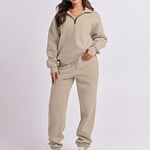Chándal estampado con capucha nuevo de alta calidad, trajes sólidos para mujer, conjunto cálido de lana, moda Otoño Invierno de gran tamaño - Product Image 2