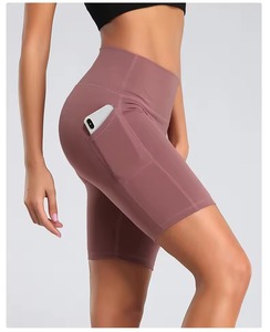 Meilleure vente Short de motard personnalisé taille haute pour femmes Short de course à pied tricoté en Spandex Compression Workout Gym Yoga avec poches - Product Image 3