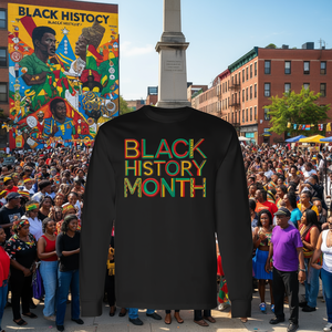 T-shirt a maniche lunghe patriottica afroamericana: La storia di colori neri è la storia americana - T-shirt promozionale - Product Image 3