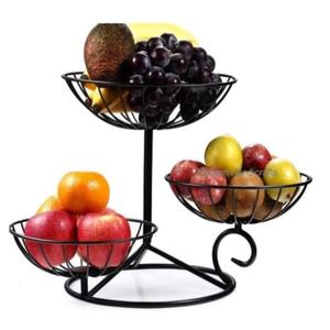 ตะกร้าผลไม้ดีไซน์เฉพาะตัว ขนาดสั่งทำ รูปทรงโค้งมน ทำจากโลหะสแตนเลส ผิวสีดำ 3 ชั้น - Product Image 1