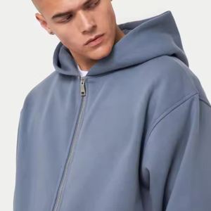 Sudadera con Capucha Oversize Azul para Hombre, 100% Algodón, Estampado Personalizado, Hombros Caídos, Cierre Frontal con Cremallera, Bolsillos Tipo Canguro y Dobladillo Acanalado - Product Image 5