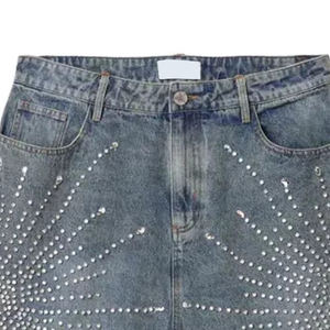 Custom High Quality <b>Baggy</b> Denim Shorts for Men 100% Cotton Distress Patchwork Denim <b>Jorts</b> Streetwear <b>Jorts</b> with Man Rhinestone - Product Image 4