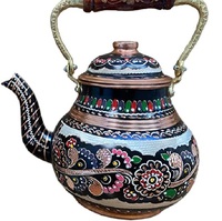 Set Teko Kopi Teh Turki Merah Logam Berkualitas Terbaik Desain Sendiri Dengan Nampan 6 Cangkir Untuk Pesta Dalam Ruangan