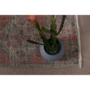 1.7x3 ft Vintage Rug, <b>Red</b> Check Turkish <b>Wool</b> Rug - Product Image 5