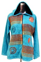 Blouson d'été pour femme en coton écologique respirant, à capuche zippée, avec broderie florale et rayures aux couleurs vives, en peau de mouton tissée