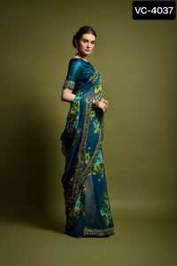 Colecciones de Sari de boda para mujeres indias y pakistaníes, saris de fiesta de bajo precio con secuencia pesada y trabajo de bordado - Product Image 2