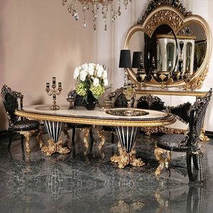 Ensemble de table à manger ovale européenne de luxe, plateau en marbre, pieds sculptés en or, style antique, chaises à dossier plein, meubles pour la maison - Product Image 4