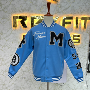 Good Material ODM Services Embroidered Wool and Silk Men's Jacket with <b>Covered</b> <b>Button</b> Closure versity jackets Lettermen jackets - Product Image 5