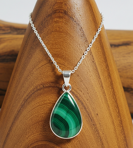 Cadena delicada de Plata de Ley 925 para uso diario, colgante de forma ovalada de malaquita Natural bohemio, colgantes de moda de cristal curativo, regalo - Product Image 2