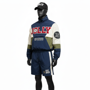 Ensemble de shorts coupe-vent en polyester de qualité supérieure, design à panneaux bicolores, logo personnalisé par transfert thermique, ensemble de shorts coupe-vent pour hommes - Product Image 4