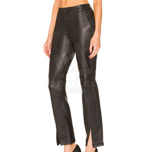 Pantalon en cuir teinté sur mesure pour femmes, vente chaude, logo personnalisé, haute qualité, décontracté, hiver, mi-longueur, imperméable, devant plat, coupe droite - Product Image 4