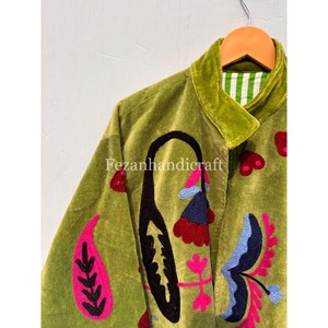 Handcrafted Suzani Embroidery Quilted Velvet Jacket Floral Pattern Quick Dry Spring Ready - Product Image 2