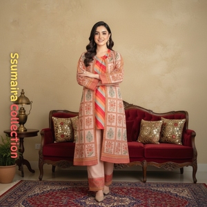 Anarkali ชุด erum coords 3ชิ้นดูสง่างาม | เสื้อโค้ทตัวยาวพิมพ์ลายพร้อมกางเกงลายทางและเทรนด์โดย CP - Product Image 1
