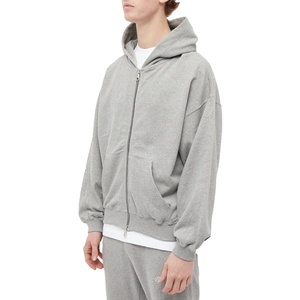 เสื้อครอปมีฮู้ดสำหรับผู้ชายผ้าคอตตอนผ้าเฟรนช์เทอร์รี่โอเวอร์ไซส์เปิดไหล่มีซิปสำหรับผู้ชายสำหรับ2024 - Product Image 2